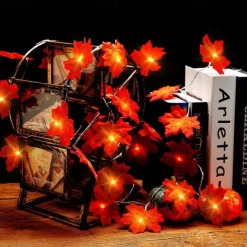 LED Double-Headed Maple Leaf String Lights Solar or Battery Powered Fairy Lights for Autumn Harvest Christmas Halloween Home Decor