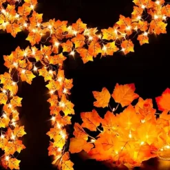 LED Double-Headed Maple Leaf String Lights Solar or Battery Powered Fairy Lights for Autumn Harvest Christmas Halloween Home Decor