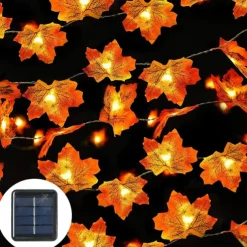 LED Double-Headed Maple Leaf String Lights Solar or Battery Powered Fairy Lights for Autumn Harvest Christmas Halloween Home Decor