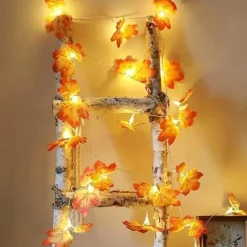 LED Double-Headed Maple Leaf String Lights Solar or Battery Powered Fairy Lights for Autumn Harvest Christmas Halloween Home Decor