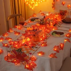 LED Double-Headed Maple Leaf String Lights Solar or Battery Powered Fairy Lights for Autumn Harvest Christmas Halloween Home Decor