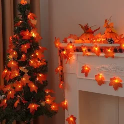 LED Double-Headed Maple Leaf String Lights Solar or Battery Powered Fairy Lights for Autumn Harvest Christmas Halloween Home Decor