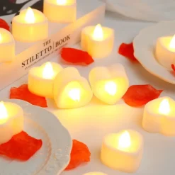 LED Electronic Candle Light Heart Shaped Valentine's Day Proposal Party Romantic Decoration Props Christmas Halloween Holiday Party Home Decoration 12/24pcs