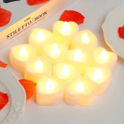 LED Electronic Candle Light Heart Shaped Valentine's Day Proposal Party Romantic Decoration Props Christmas Halloween Holiday Party Home Decoration 12/24pcs