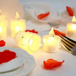 LED Electronic Candle Light Heart Shaped Valentine's Day Proposal Party Romantic Decoration Props Christmas Halloween Holiday Party Home Decoration 12/24pcs