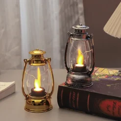 LED Electronic Horse Light Candle Light Retro Small Oil Lamp Electronic Candle Light Creative Nostalgic Wind Light Desktop Ornament Small Night Light Festival Party Decorative Lights 1PC