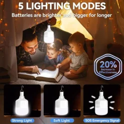 LED Emergency Light Bulb 3600mAH Battery USB Rechargeable 5 Lighting Modes Energy-Saving Lamp with Hook for Outdoor Picnic Camping Tent Night Market 200W
