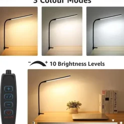 LED Eye Protection Desk Lamp USB Powered for Learning & Reading – Full Spectrum, Low Blue Light with Folding Clip and Dimmable 1PC