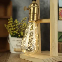 LED Fairy String Night Light Bulb T64 E26 Warm White Edison Screw Flash Starry Decorative Wire Light for Christmas Festival Non-dimmable