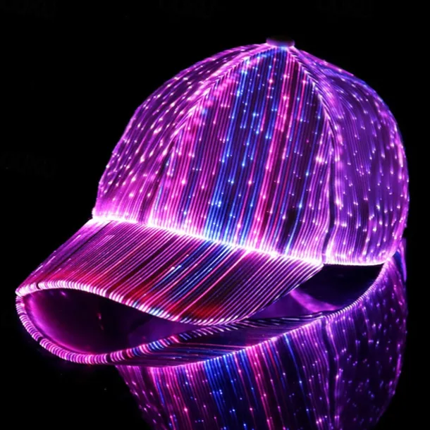 LED Fiber Optic Cap with 7 Colors, USB Rechargeable Glowing Baseball Hat for Party, Event, Holiday Light-Up Hat
