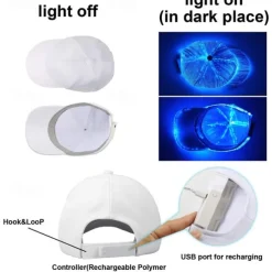 LED Fiber Optic Cap with 7 Colors, USB Rechargeable Glowing Baseball Hat for Party, Event, Holiday Light-Up Hat