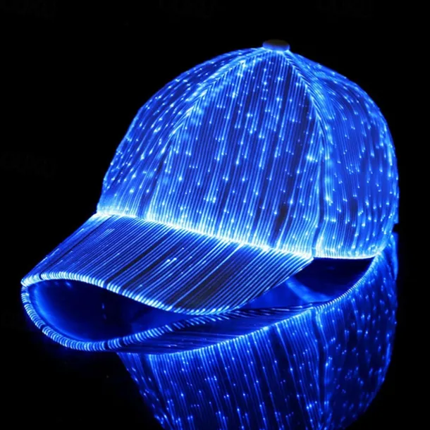 LED Fiber Optic Cap with 7 Colors, USB Rechargeable Glowing Baseball Hat for Party, Event, Holiday Light-Up Hat