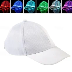 LED Fiber Optic Cap with 7 Colors, USB Rechargeable Glowing Baseball Hat for Party, Event, Holiday Light-Up Hat