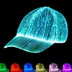 LED Fiber Optic Cap with 7 Colors, USB Rechargeable Glowing Baseball Hat for Party, Event, Holiday Light-Up Hat