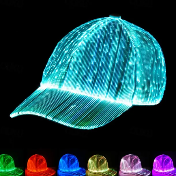 LED Fiber Optic Cap with 7 Colors, USB Rechargeable Glowing Baseball Hat for Party, Event, Holiday Light-Up Hat