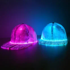 LED Fiber Optic Cap with 7 Colors, USB Rechargeable Glowing Baseball Hat for Party, Event, Holiday Light-Up Hat