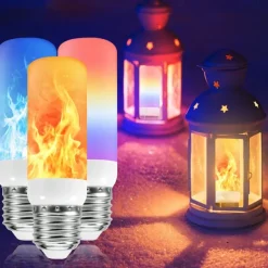 LED Fire Flame Bulb Lights 4 Modes Dynamic Flickering Effect Lamp Gravity Sensor for Indoor Outdoor Home Party Halloween Decoration 1/4pcs