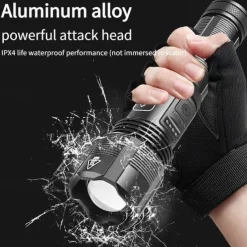 LED Flashlight Aluminum Alloy XHP50.2 Tactical Hunting Torch Usb Rechargeable Zoomable Lantern 18650 AAA Battery