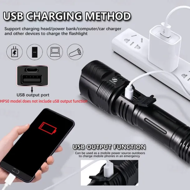 LED Flashlight Outdoor Super Bright XHP160 Powerful XHP99 Waterproof Torch USB Rechargeable 18650 Lantern Portable Zoom Camping Light