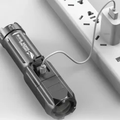 LED Flashlight USB Super Bright Zoomable USB Rechargeable T6 Tactical Torch for Camping Hiking Fishing Outdoor Hunting 3.7V