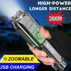 LED Flashlight USB Super Bright Zoomable USB Rechargeable T6 Tactical Torch for Camping Hiking Fishing Outdoor Hunting 3.7V