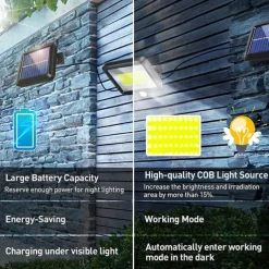 LED Flood Lights Split Solar Lamp Outdoor Motion Sensor LED Solar Floodlight Outdoor Safety Solar Lamp Waterproof 3 Lighting Modes Including 16.4 Feet (about 5 meters) Cable Suitable for Garden Yard Garage