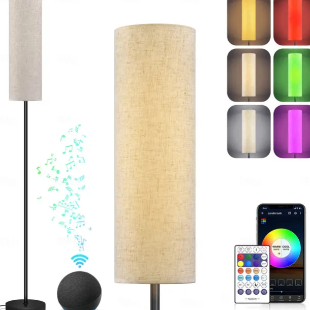 LED Floor Lamp for Living Room Bedroom Smart Standing Lamp with Alexa Google Assistant App Remote Control Tall Modern Floor Lamp with Linen Lamp Shade 16 Million Colors Bulb Included