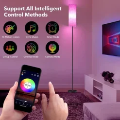 LED Floor Lamp for Living Room Bedroom Smart Standing Lamp with Alexa Google Assistant App Remote Control Tall Modern Floor Lamp with Linen Lamp Shade 16 Million Colors Bulb Included