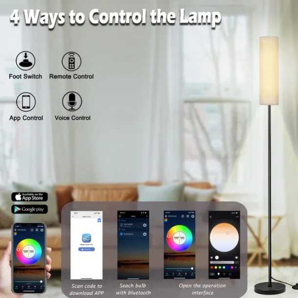 LED Floor Lamp for Living Room Bedroom Smart Standing Lamp with Alexa Google Assistant App Remote Control Tall Modern Floor Lamp with Linen Lamp Shade 16 Million Colors Bulb Included