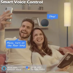LED Floor Lamp for Living Room Bedroom Smart Standing Lamp with Alexa Google Assistant App Remote Control Tall Modern Floor Lamp with Linen Lamp Shade 16 Million Colors Bulb Included