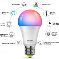 LED Floor Lamp with Suspended Frosted Glass Lampshade and Unique Intelligent or Dual Color LED Bulb Suitable for High Pole Lamp in Bedroom Living Room and Office AC220V AC110V