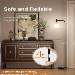 LED Floor Lamp with Suspended Frosted Glass Lampshade and Unique Intelligent or Dual Color LED Bulb Suitable for High Pole Lamp in Bedroom Living Room and Office AC220V AC110V