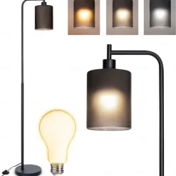 LED Floor Lamp with Suspended Frosted Glass Lampshade and Unique Intelligent or Dual Color LED Bulb Suitable for High Pole Lamp in Bedroom Living Room and Office AC220V AC110V