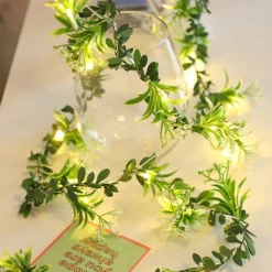 LED Flower Lights Green Ivy Leaves Fairy String Lights 2M 20LEDs Battery Operated Artificial Garland Plant Vine Fairy Light For Bedroom Wedding Party Holiday Patio