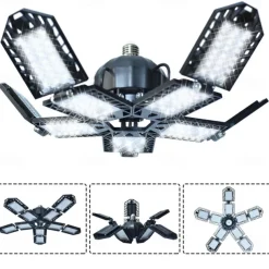 LED Garage Lights Bulb 6/8/10 Panels 200W 20000LM 6500K Led Shop Light with Deformable Panels Basement Barn Light Garage Ceiling Lights