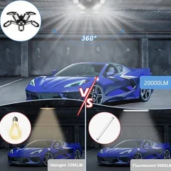 LED Garage Lights Bulb 6/8/10 Panels 200W 20000LM 6500K Led Shop Light with Deformable Panels Basement Barn Light Garage Ceiling Lights