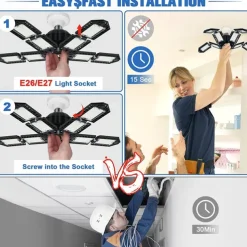 LED Garage Lights Bulb 6/8/10 Panels 200W 20000LM 6500K Led Shop Light with Deformable Panels Basement Barn Light Garage Ceiling Lights