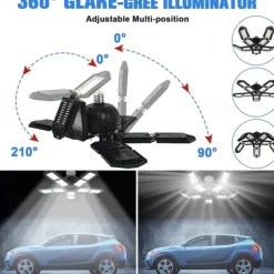 LED Garage Lights Bulb 6/8/10 Panels 200W 20000LM 6500K Led Shop Light with Deformable Panels Basement Barn Light Garage Ceiling Lights