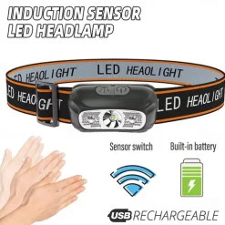 LED Headlamp Rechargeable Induction Sensor Waterproof Headlight Flashlight Ultra-light Lamp Body Used for Cycling Camping Etc. Shustar