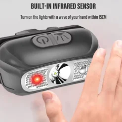 LED Headlamp Rechargeable Induction Sensor Waterproof Headlight Flashlight Ultra-light Lamp Body Used for Cycling Camping Etc. Shustar