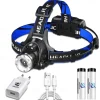 LED Headlamp with Sensor Fishing Headlight L2/P50 3 Modes Zoomable Waterproof Super Bright Camping Light Powered by 2x18650 Batteries