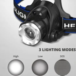 LED Headlamp with Sensor Fishing Headlight L2/P50 3 Modes Zoomable Waterproof Super Bright Camping Light Powered by 2x18650 Batteries