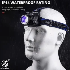 LED Headlamp with Sensor Fishing Headlight L2/P50 3 Modes Zoomable Waterproof Super Bright Camping Light Powered by 2x18650 Batteries