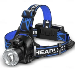 LED Headlamp with Sensor Fishing Headlight L2/P50 3 Modes Zoomable Waterproof Super Bright Camping Light Powered by 2x18650 Batteries