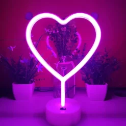 LED Heart Neon Sign Night Light, Pink Heart Shape Decor with Holder Base, Perfect for Christmas, Birthday, Kids Room, Living Room, Wedding, & Party Decor