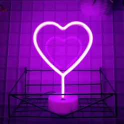 LED Heart Neon Sign Night Light, Pink Heart Shape Decor with Holder Base, Perfect for Christmas, Birthday, Kids Room, Living Room, Wedding, & Party Decor