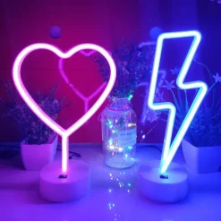 LED Heart Neon Sign Night Light, Pink Heart Shape Decor with Holder Base, Perfect for Christmas, Birthday, Kids Room, Living Room, Wedding, & Party Decor