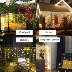 LED Icicle Lights 3/5M 256LED Fairy String Light Outdoor Solar Power Curtain Lights for Window Christmas Party Garden Yard Holiday Decor Lighting With Remote Controller