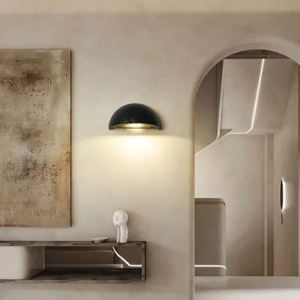 LED Indoor Wall Lights Warm White 15cm Modern Natural Stone Wall Sconce Half Moon Marble Wall Light Fixture G4 for Bedroom Hallway Kitchen 110-240V