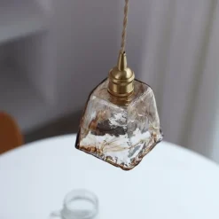 LED Island Light Pendant Light, Unique Mini Glass Pendant Light Japanese Style Amber Color Decorative Lighting Bedroom Living Room